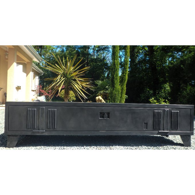 MEUBLE 9 / VESTIAIRE METTALLIQUE TEINTE CIRE "canon de fusil"